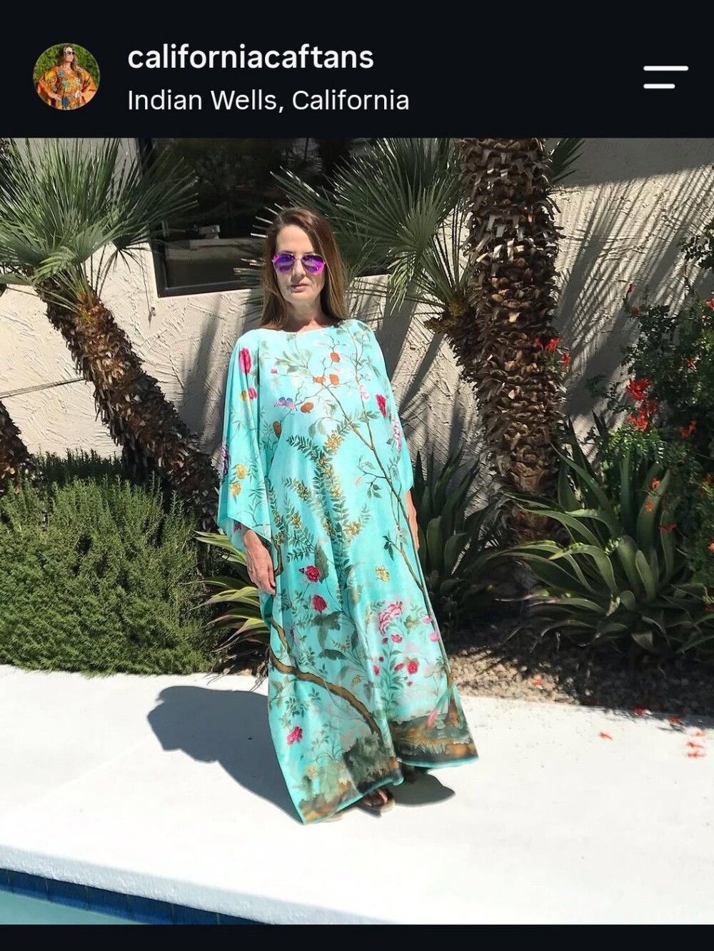 California Caftans Aqua Chinoiserie Floral  Maxi Kaftan Dress. Statement piece!
